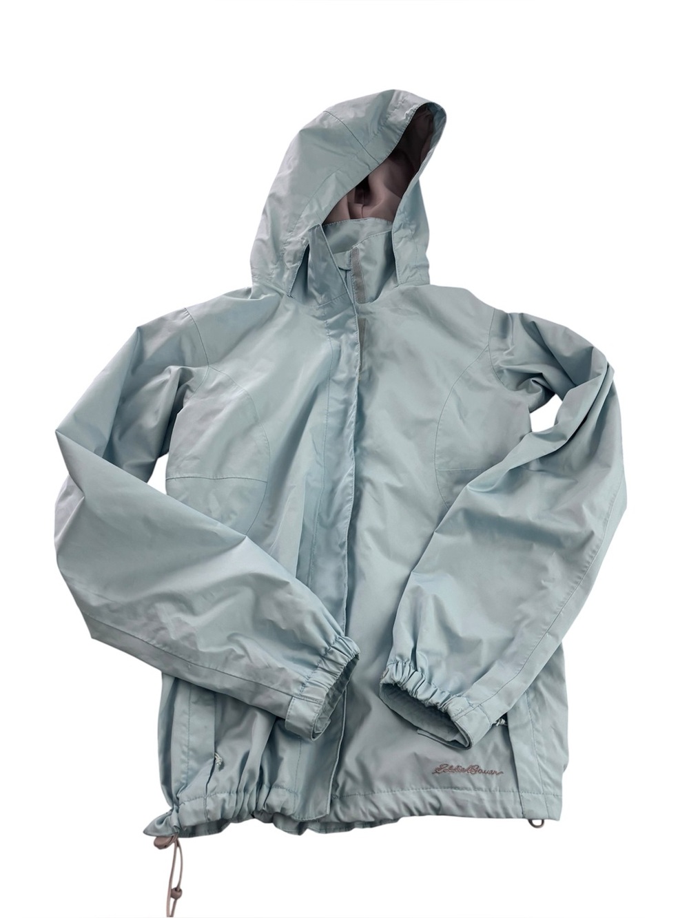 Eddie Bauer Women’s XS WeatherEdge Light Blue Hooded Rain Jacket Waterproof